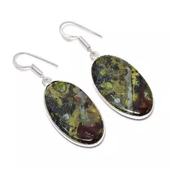 Серьги ручной работы из стерлингового серебра 925 пробы с натуральным драгоценным камнем драконьей яшмы 1,97 дюйма i7Q74