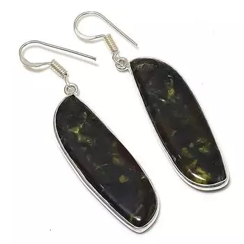 Серьги ручной работы из стерлингового серебра 925 пробы с натуральным драгоценным камнем драконьей яшмы 2,21 дюйма i8L99