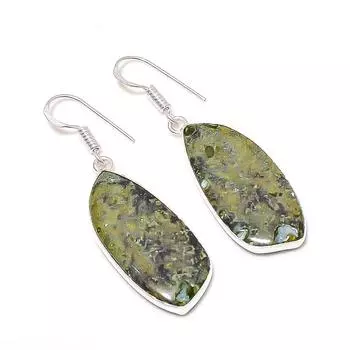 Серьги ручной работы из стерлингового серебра 925 пробы с натуральным драгоценным камнем драконьей яшмы 1,97 дюйма s7o66