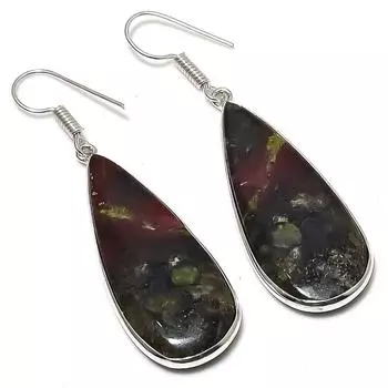 Серьги ручной работы из стерлингового серебра 925 пробы с натуральным драгоценным камнем драконьей яшмы 2,17 дюйма F3J42