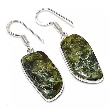 Серьги ручной работы из стерлингового серебра 925 пробы с натуральным драгоценным камнем драконьей яшмы 1,62 дюйма c0d58