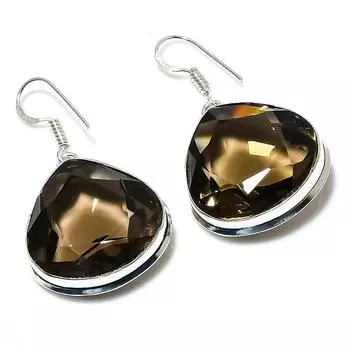 Серьги ручной работы из стерлингового серебра 925 пробы с натуральным дымчатым топазом 1,77 дюйма d6B65