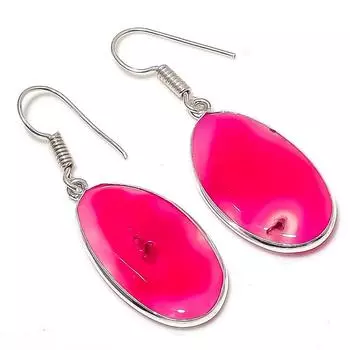 Серьги ручной работы из стерлингового серебра 925 пробы с натуральным озерным агатом диаметром 1,77 дюйма Q9Y92