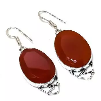 Серьги ручной работы из стерлингового серебра 925 пробы с натуральным красным сердоликом 2,05 дюйма l2b37