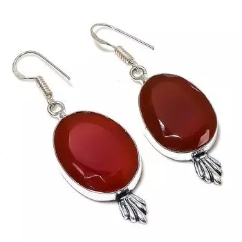 Серьги ручной работы из стерлингового серебра 925 пробы с натуральным красным сердоликом 2,25 дюйма t5J75