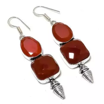Серьги ручной работы из стерлингового серебра 925 пробы с натуральным красным сердоликом 2,68 дюйма r8W48
