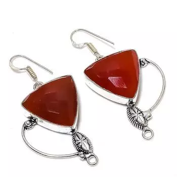 Серьги ручной работы из стерлингового серебра 925 пробы с натуральным красным сердоликом 2,25 дюйма V3K16