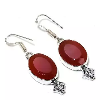 Серьги ручной работы из стерлингового серебра 925 пробы с натуральным красным сердоликом 1,89 дюйма Q9a02