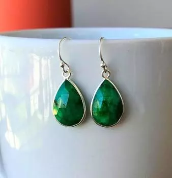 Серьги ручной работы из стерлингового серебра 925 пробы с изумрудным драгоценным камнем, женские украшения, подарок для нее, серьги с ободом, подарок на годовщину