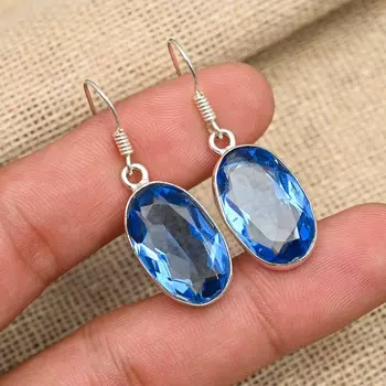 Серьги ручной работы из стерлингового серебра 925 пробы с танзанитом, свадебные украшения 1.57 Inches синий