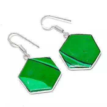 Серьги ручной работы из стерлингового серебра 925 пробы с натуральным зеленым кальцинированным камнем 1,58 дюйма J6E40