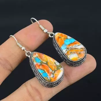 Серьги ручной работы из стерлингового серебра 925 пробы с натуральным драгоценным камнем колючей устрицы 2,2 дюйма j1q28