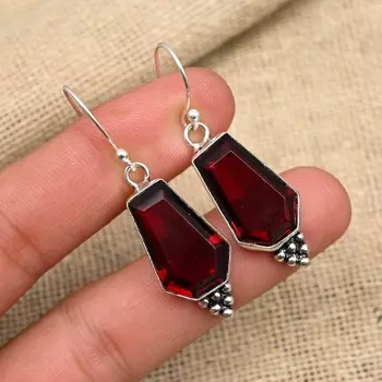Серьги ручной работы из стерлингового серебра 925 пробы с красным гранатом и замечательными ювелирными изделиями 1.57 Inches красный