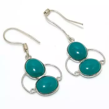 Серьги ручной работы из стерлингового серебра 925 пробы с натуральным зеленым ониксом, 1,73 дюйма, h3U47