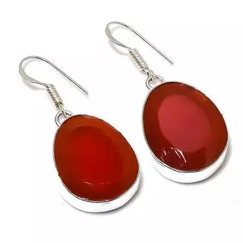 Серьги ручной работы из стерлингового серебра 925 пробы с натуральным красным сердоликом 1,65 дюйма c8C80