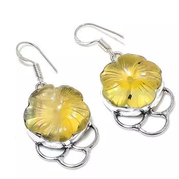 Серьги ручной работы из стерлингового серебра 925 пробы с натуральным желтым флюоритом 1,97 дюйма g5S92