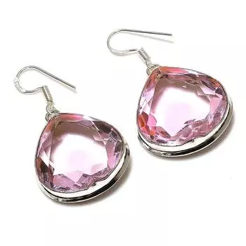 Серьги ручной работы из стерлингового серебра 925 пробы с натуральным розовым кунцитом 1,77 дюйма u4v39