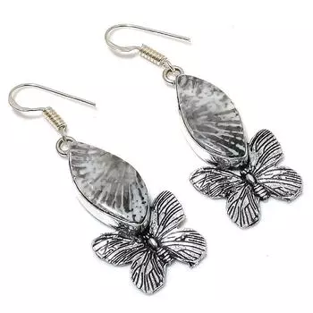 Серьги ручной работы из стерлингового серебра 925 пробы с натуральным коралловым камнем 2,17 дюйма l0D51