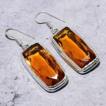 Серьги ручной работы из стерлингового серебра 925 пробы с натуральным медовым топазом 2,01 дюйма G0n30