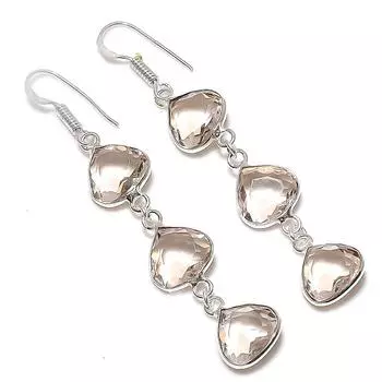 Серьги ручной работы из стерлингового серебра 925 пробы с натуральным морганитом 2,64 дюйма y2r77