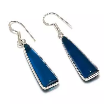 Серьги ручной работы из стерлингового серебра 925 пробы с натуральным синим халцедоном 1,97 дюйма F5c34