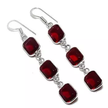 Серьги ручной работы из стерлингового серебра 925 пробы с натуральным красным гранатом 2,56 дюйма r9p13