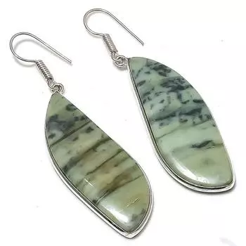 Серьги ручной работы из стерлингового серебра 925 пробы с натуральным зеленым опалом 2,44 дюйма J6C10
