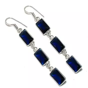 Серьги ручной работы из стерлингового серебра 925 пробы с натуральным лондонским голубым топазом 2,80 дюйма f4T21