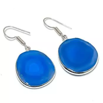 Серьги ручной работы из стерлингового серебра 925 пробы с натуральным озерным агатом диаметром 1,65 дюйма Z7L01