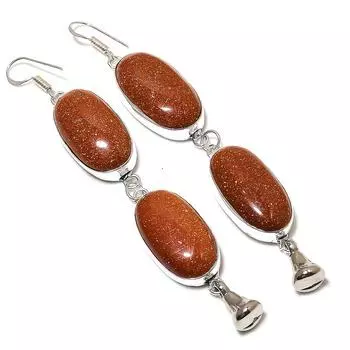 Серьги ручной работы из стерлингового серебра 925 пробы с натуральным красным солнечным камнем 4,33 дюйма Z0w30