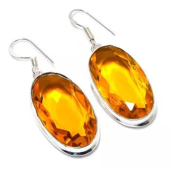 Серьги ручной работы из стерлингового серебра 925 пробы с натуральным медовым топазом 2,09 дюйма q8U63