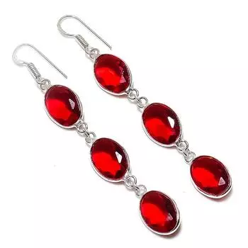 Серьги ручной работы из стерлингового серебра 925 пробы с натуральным красным гранатом 3,03 дюйма j9q73
