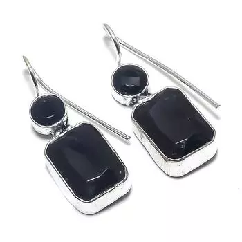 Серьги ручной работы из стерлингового серебра 925 пробы с натуральным черным шпинелем 1,26 дюйма N4N66