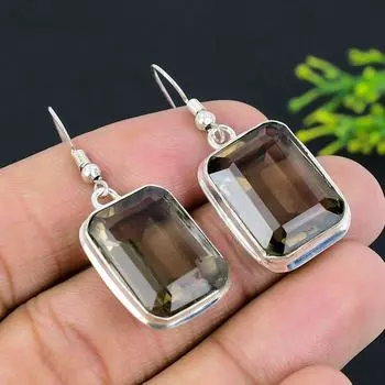 Серьги ручной работы из стерлингового серебра 925 пробы с натуральным дымчатым топазом 1,69 дюйма n1A91