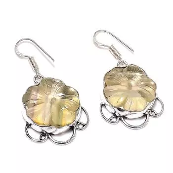 Серьги ручной работы из стерлингового серебра 925 пробы с натуральным желтым флюоритом 1,81 дюйма K9H64