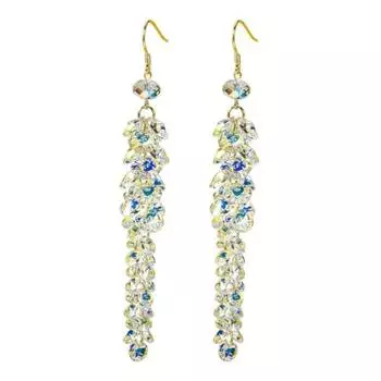 Серьги ручной работы из стерлингового серебра 925 пробы с уникальным блеском австрийских кристаллов в стиле бохо с подвеской и бахромой. Идеальный подарок для женщин. A pair of earrings.