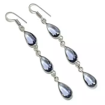 Серьги ручной работы из стерлингового серебра 925 пробы с натуральным кварцем иолитом 3,15 дюйма t5A97