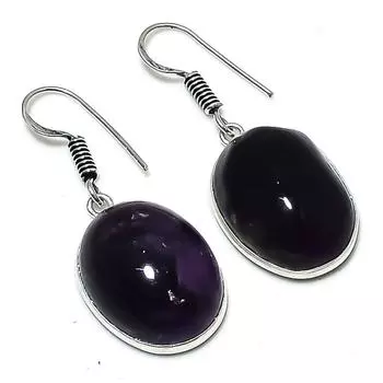 Серьги ручной работы из стерлингового серебра 925 пробы с натуральным шалфейным аметистом 1,50 дюйма Q2W03