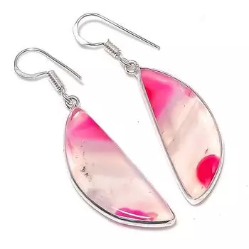 Серьги ручной работы из стерлингового серебра 925 пробы с натуральным озерным агатом 2,05 дюйма Y0q41