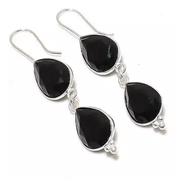 Серьги ручной работы из стерлингового серебра 925 пробы с натуральной черной шпинелью 2,17 дюйма B0W30