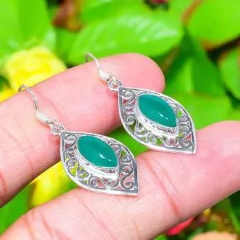 Серьги ручной работы из стерлингового серебра 925 пробы с натуральным зеленым ониксом, размером 1,73 дюйма, O7W54