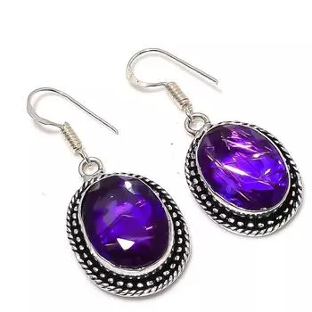 Серьги ручной работы из стерлингового серебра 925 пробы с натуральным фиолетовым рутилом 1,77 дюйма U4n57