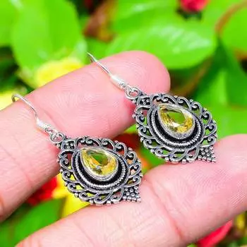 Серьги ручной работы из стерлингового серебра 925 пробы с натуральным цитрином 1,62 дюйма K4J20