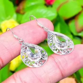 Серьги ручной работы из стерлингового серебра 925 пробы с натуральным белым топазом 1,65 дюйма H2k23