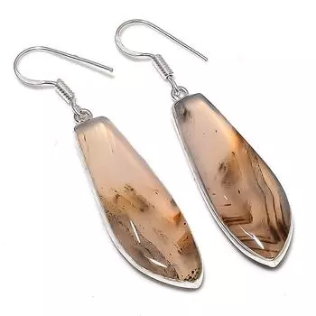 Серьги ручной работы из стерлингового серебра 925 пробы с натуральным агатом Монтаны 2,25 дюйма i2f84