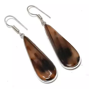 Серьги ручной работы из стерлингового серебра 925 пробы с натуральным агатом Монтана 2,17 дюйма d3a87