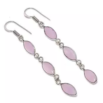 Серьги ручной работы из стерлингового серебра 925 пробы с натуральным розовым кварцем 2,76 дюйма a9Q68