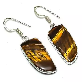 Серьги ручной работы из стерлингового серебра 925 пробы с натуральным драгоценным камнем тигровый глаз 1,81 дюйма s5m98