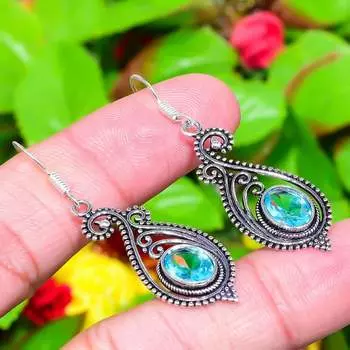 Серьги ручной работы из стерлингового серебра 925 пробы с натуральным синим топазом 2,01 дюйма Z3C94