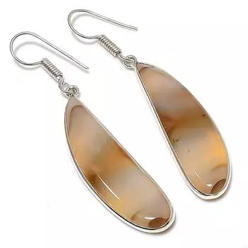 Серьги ручной работы из стерлингового серебра 925 пробы с натуральным агатом Монтана 2,29 дюйма V5T30